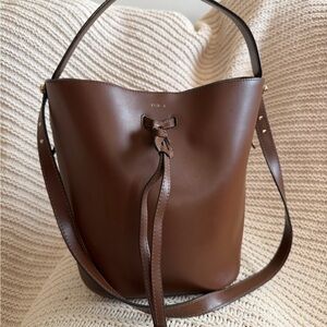 SALE! Modern Furla Italian Leather Vittoria S Bucket Bag Espresso Made in Italy
